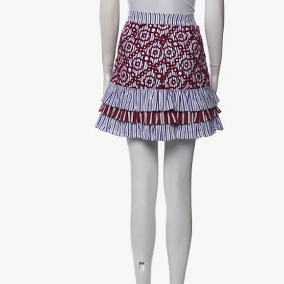 NEW Sandro Paris embroidered floral striped flounce ruffle mini skirt 1 XS - Picture 6 of 9